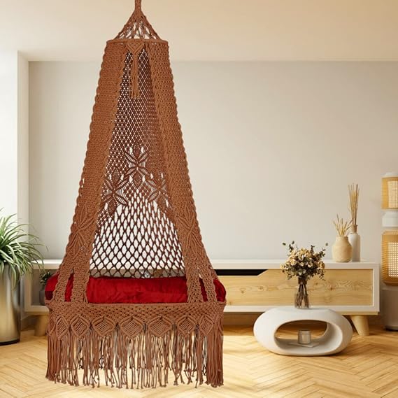 Ceiling Hanging Swing Chair (Brown) Polyester