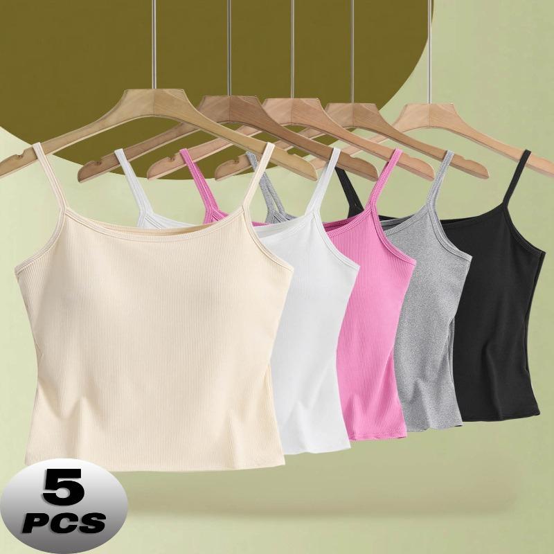 

5PCS Women s Spaghetti Strap Camisole, Breathable Skin-Friendly, Slimming Cute Sleeveless Top for Summer Dates XXL