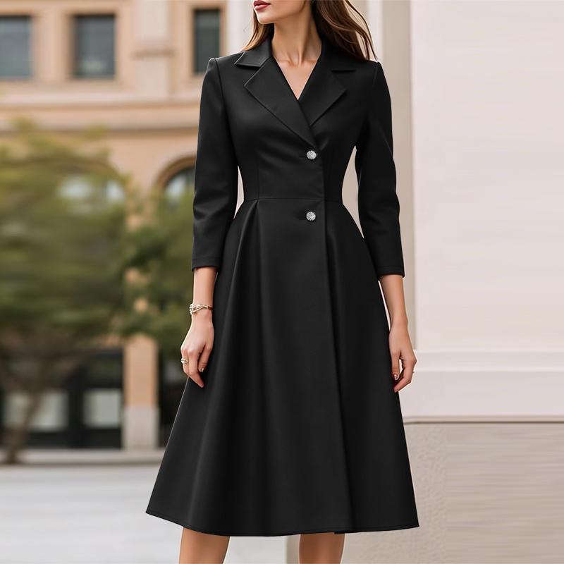 ZANZEA Women Casual Turn Down Collar 3/4 Sleeve Elegant Dress