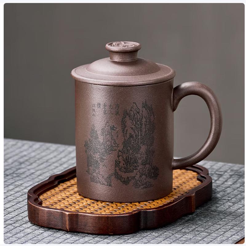 Yixing Zisha Purple Clay Tea Cup with Gold Inlaid Jade