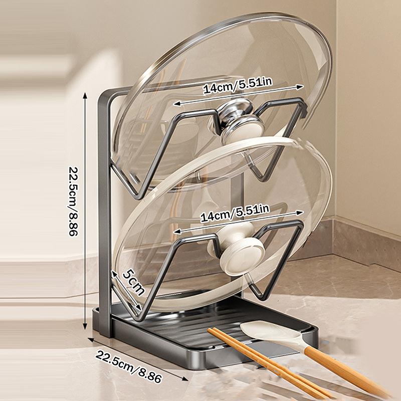 Kitchen Pot Lid Storage Rack, Multifunctional Stainless Steel Pot And Pan Organizer With Removable Drip Tray