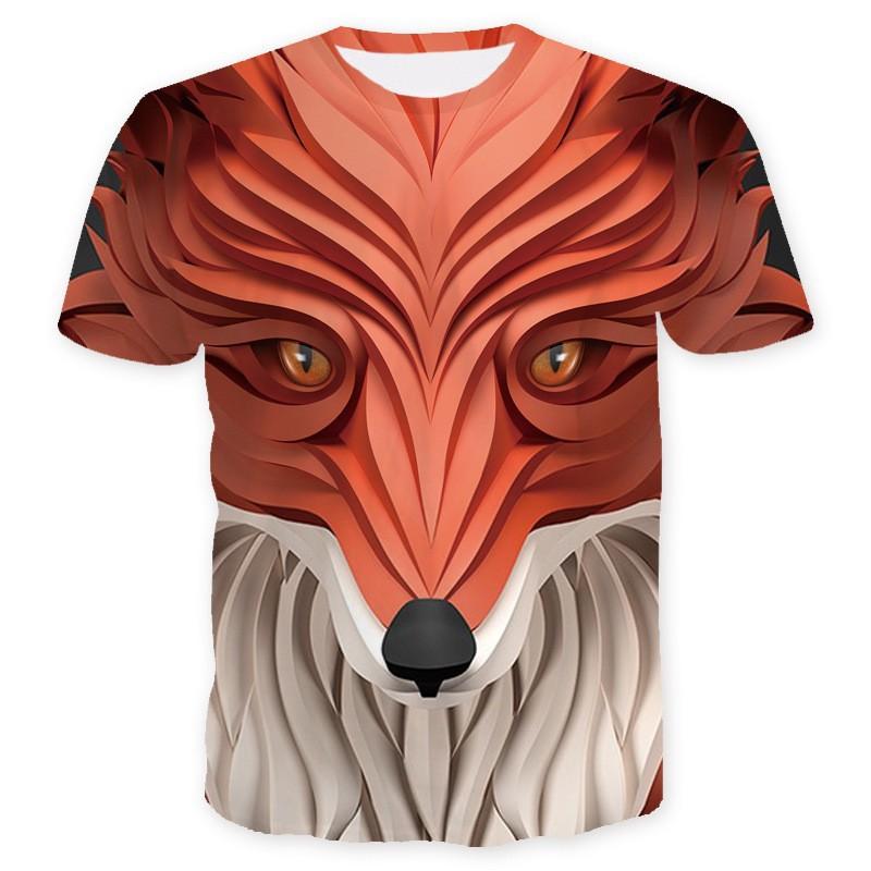 3D Digital Printed Animal Fox Print Men's Short Sleeved Casual Sports T-shirt