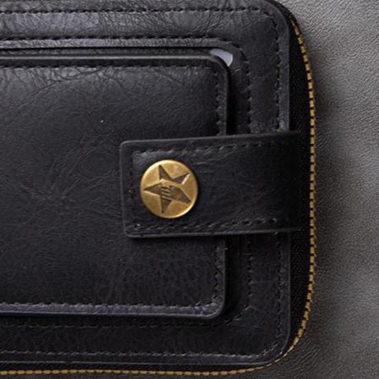 Men Short Wallet Zip Closure Slim Card Holder Wallet Faux Leather Minimalist Bifold Wallet for Cards Cash Coins