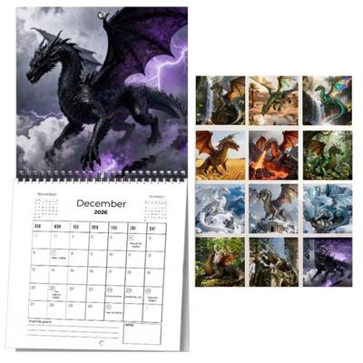 2026 Dragon Wall Calendar 12-Month Fantasy Calendar Spiral Vertical Monthly Planner for Home Office Gifts for Dragon Lovers