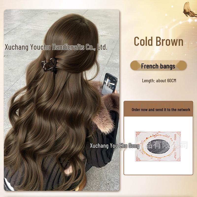

French Women s Wig: Full Coverage, Natural Look, Voluminous, Fluffy, High Top, Invisible, Large Wave Curls
