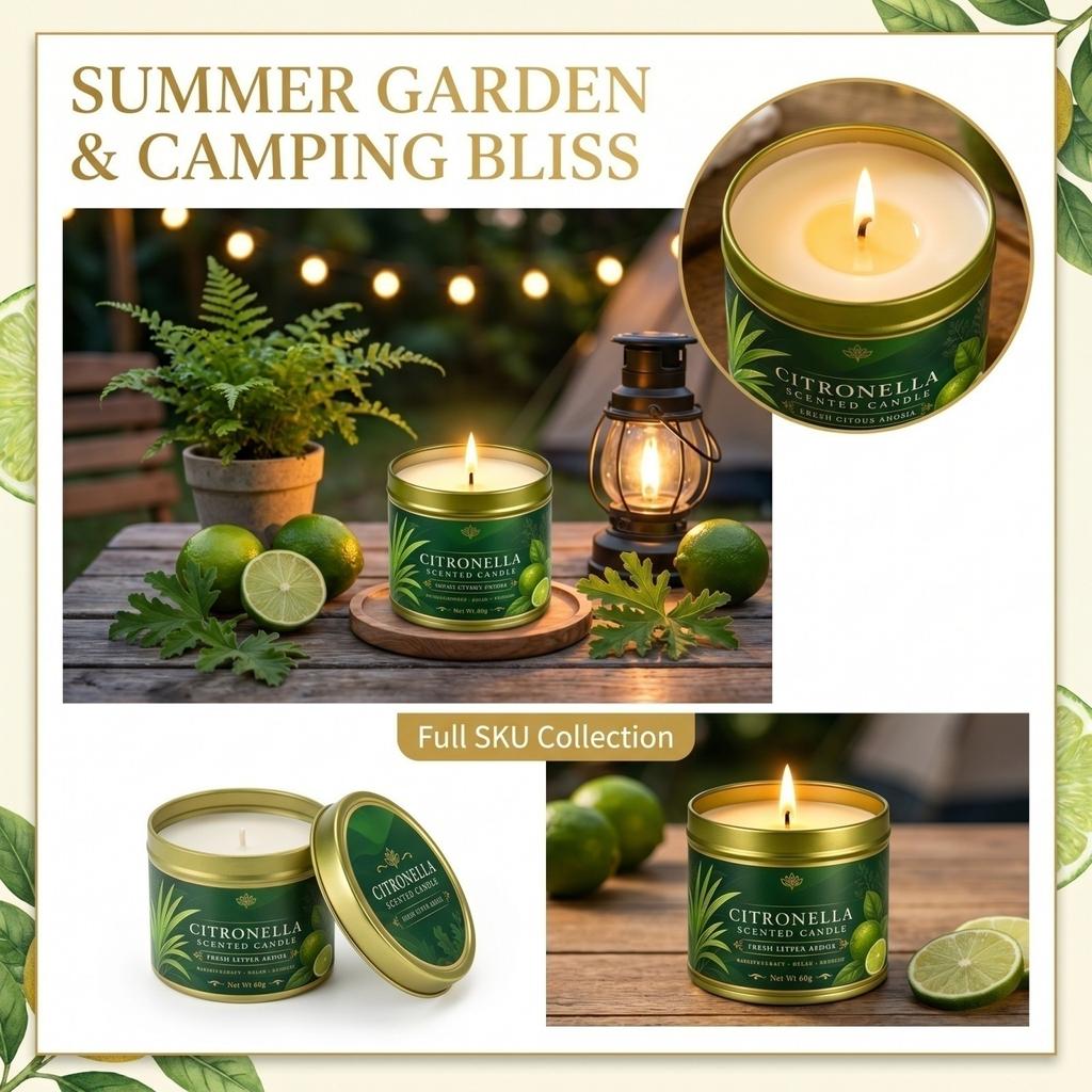 Lemongrass Scented Candle for Garden Patio - Aromatherapy Candle for Outdoor Use