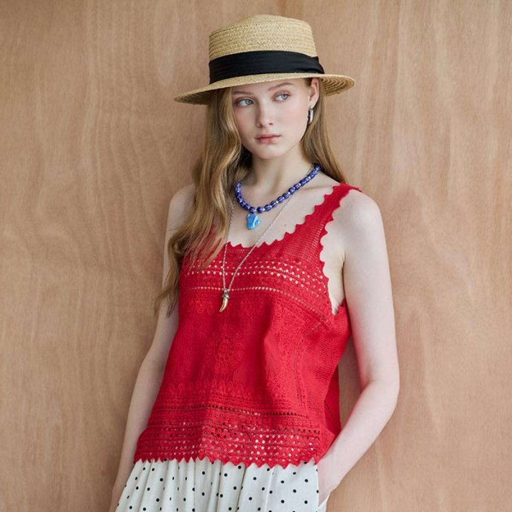 Maxza Crochet Lace Sleeveless Knit Red/FREE
