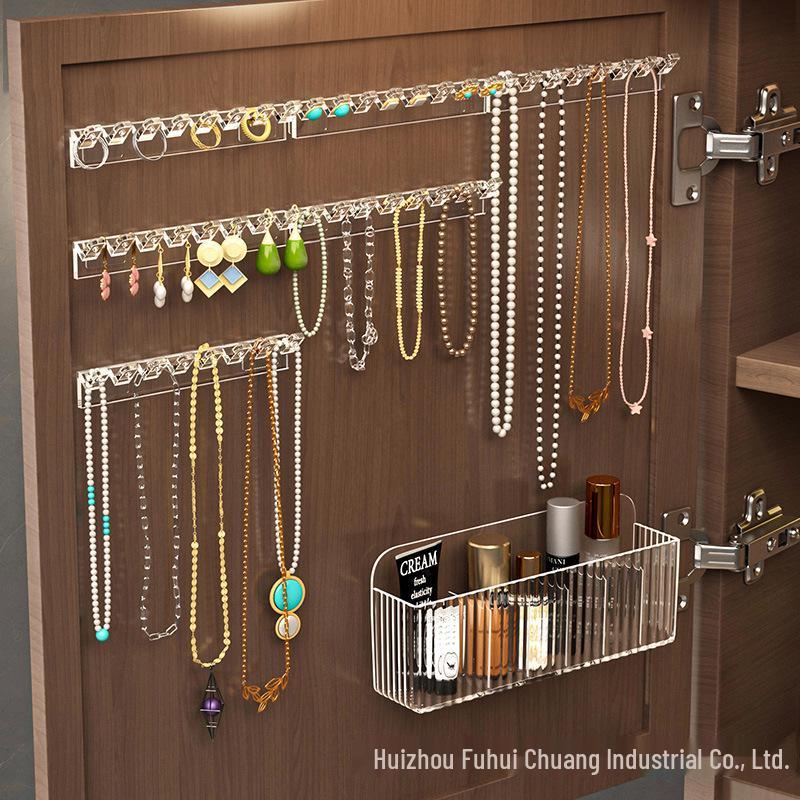 Wall-Mounted Jewelry Rack: Mirror Cabinet Door with Necklace, Bracelet, and Earring Hooks