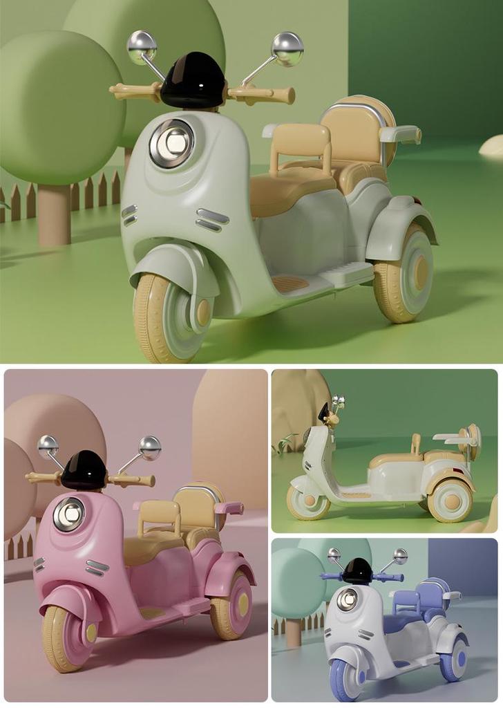 Retro Style Dual-Seat Motorcycle Tricycle for Children Aged 1+, Stable Electric Ride-On Toy