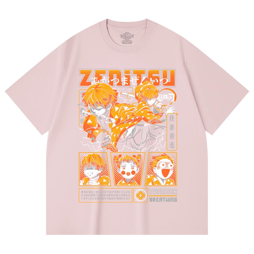 230 Gsm 100% Cotton Demon Slayer V68 Zenitsu Print Unisex Heavy Cotton T Shirt