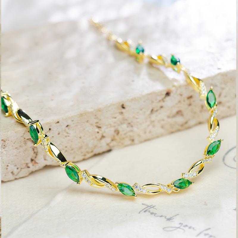 2023 New S925 Sterling Silver Mori Bracelet Women's, Summer Versatile Green Crystal Zircon Bracelet Jewelry