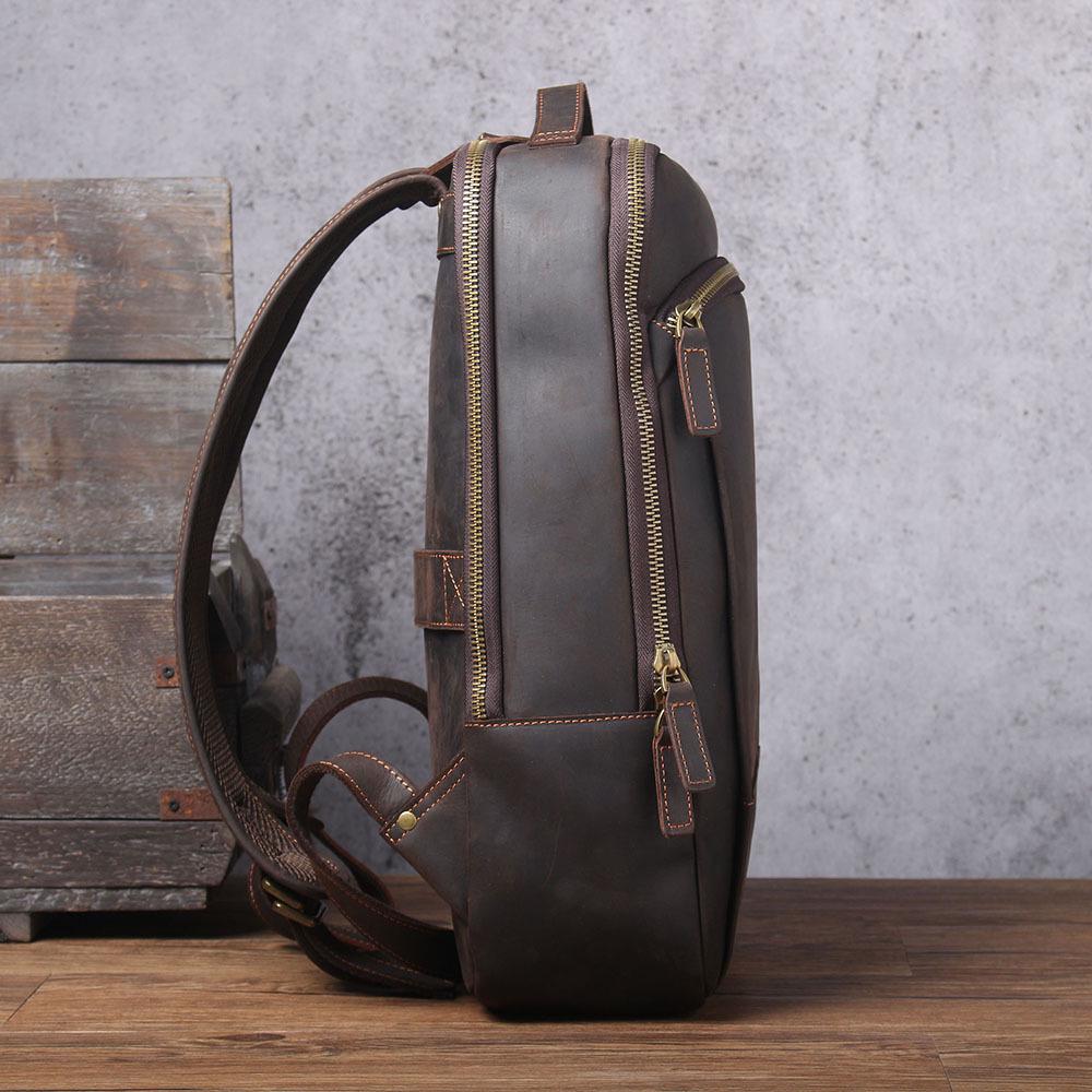 Retro Casual Crazy Horse Leather Double Shoulder Backpack, Genuine First Layer Cowhide for Men.