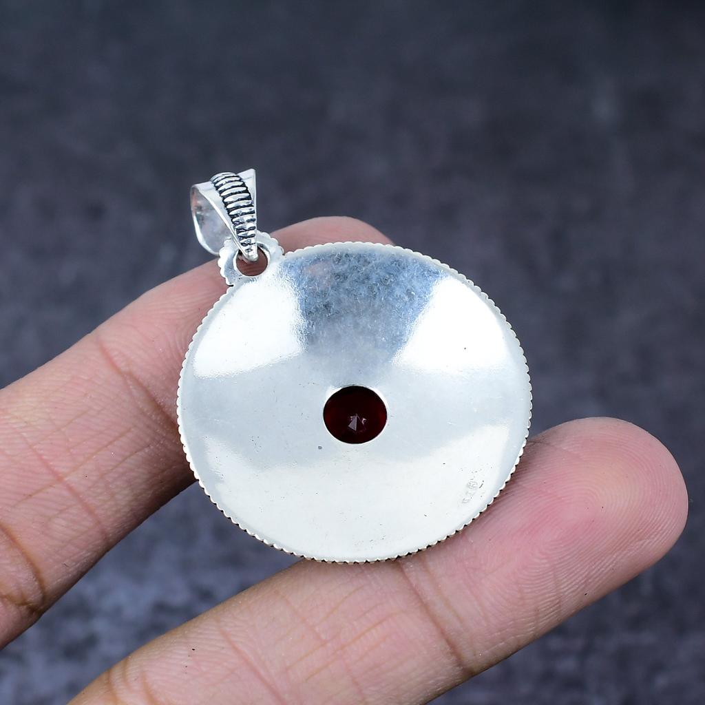 Natürlicher Granat Edelstein Handgefertigter 925 Sterling Silber Schmuck Anhänger 1,75" B3m78