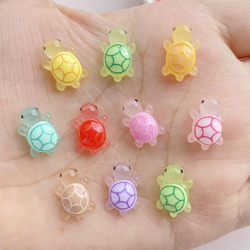 30Pcs Cute Mini Cartoon Night Light Hand-painted Turtle Nail Art Resin Designer Charms DIY Craft For Nail 3D Decorations Jewelry