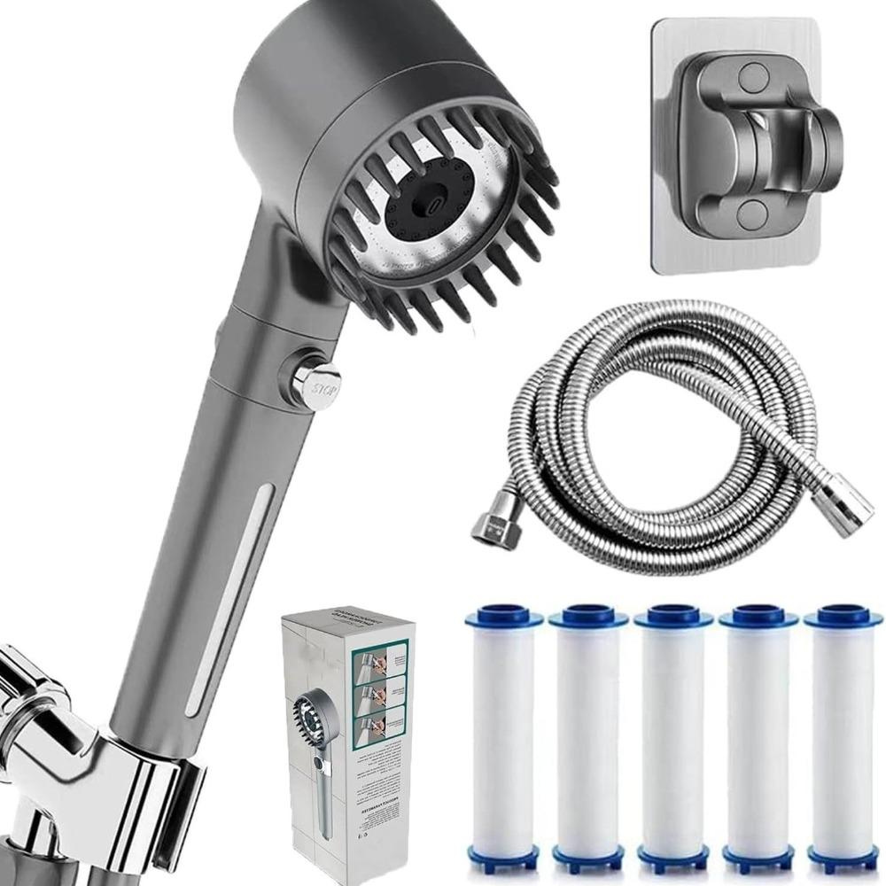 

With Five Filters Adjustable Shower Head Reusable Bathroom Accessories Shower Sprayer with Massage Brush Filter Handheld белый