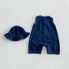 Baby Summer Rompers 3-24M Loose Boys Clothes Thin Toddler One Piece Solid Color Girls Denim Overalls + Hat