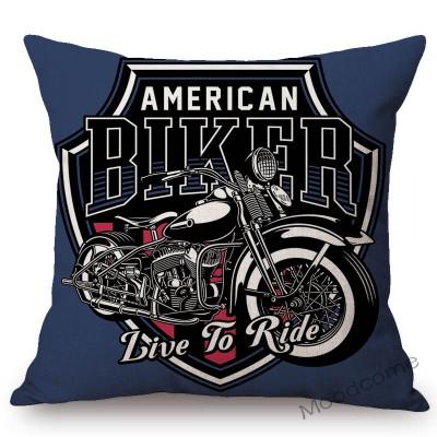 18" Vintage Motorcycle Club Poster Born To Ride Live To Ride Throw Pillow Case Us Funky Style Boy Husband Gift Cushion Cover