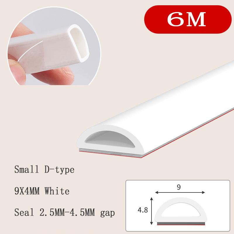 6Meters D/E/I Type Door Window Sealing Strip Silicone Rubber Weather Strip Self-adhesive Tape Anti-collision Insulation Seal