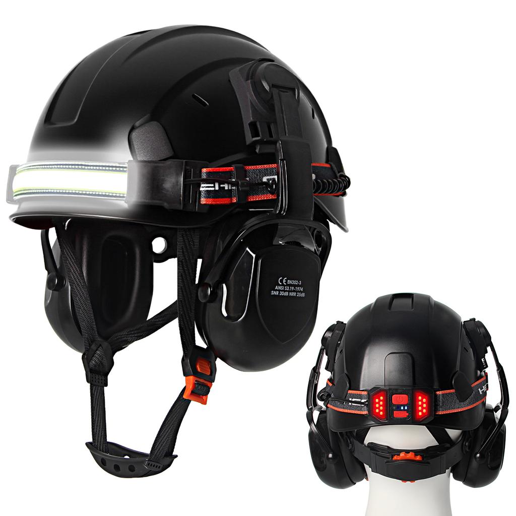CE Construction Safety Cap W/ Led Headlamp and Earmuffs Breathable Hard Hat Working ABS Helmet Cycling Rescue Head Protection