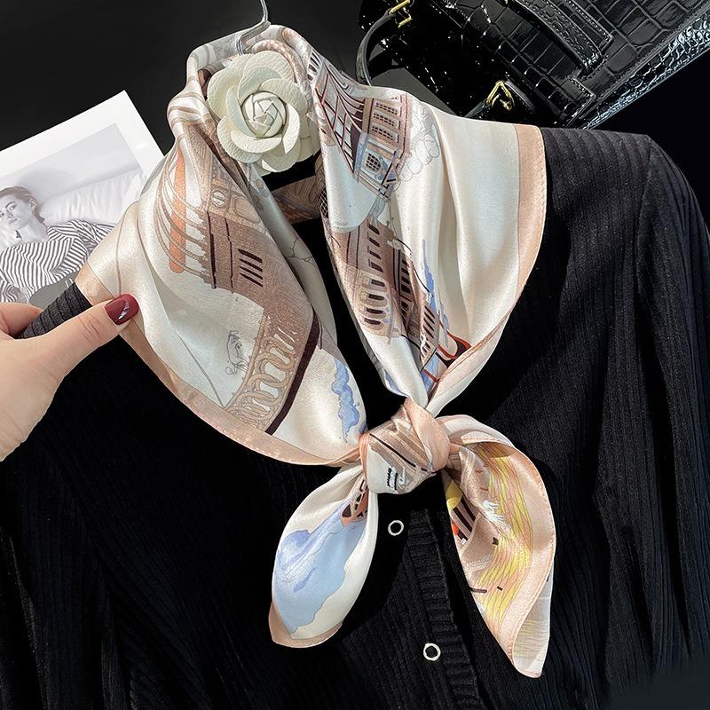 Spring and Autumn Thin Tianma Capital Printed Silk Scarf Women's High-end 100 Mulberry Silk Square Scarf Versatile Square Scarf