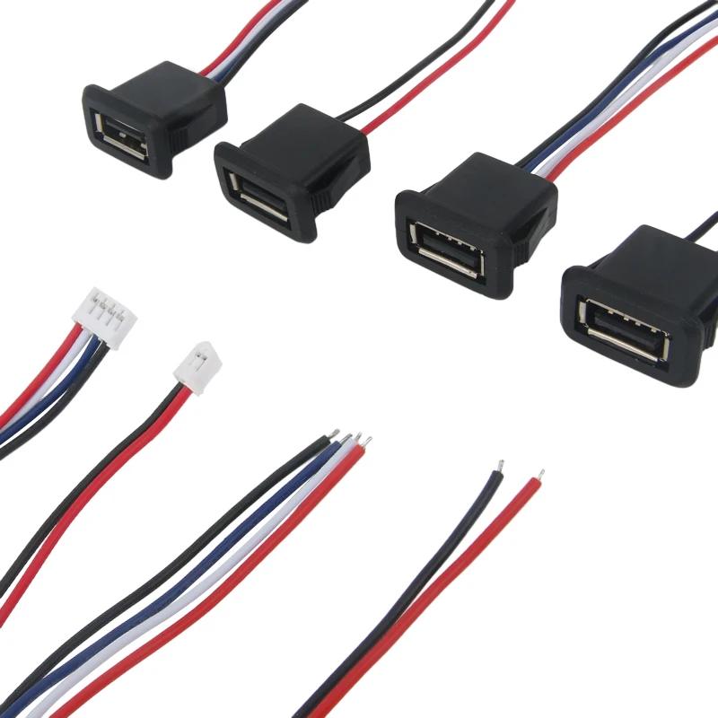 1-10 stk 2-pinners 4-pinners USB 2.0 hunn strømkontakt 2P 4P USB 2.0 ladeportkontakt datagrensesnitt med kabel USB-lader sokkel