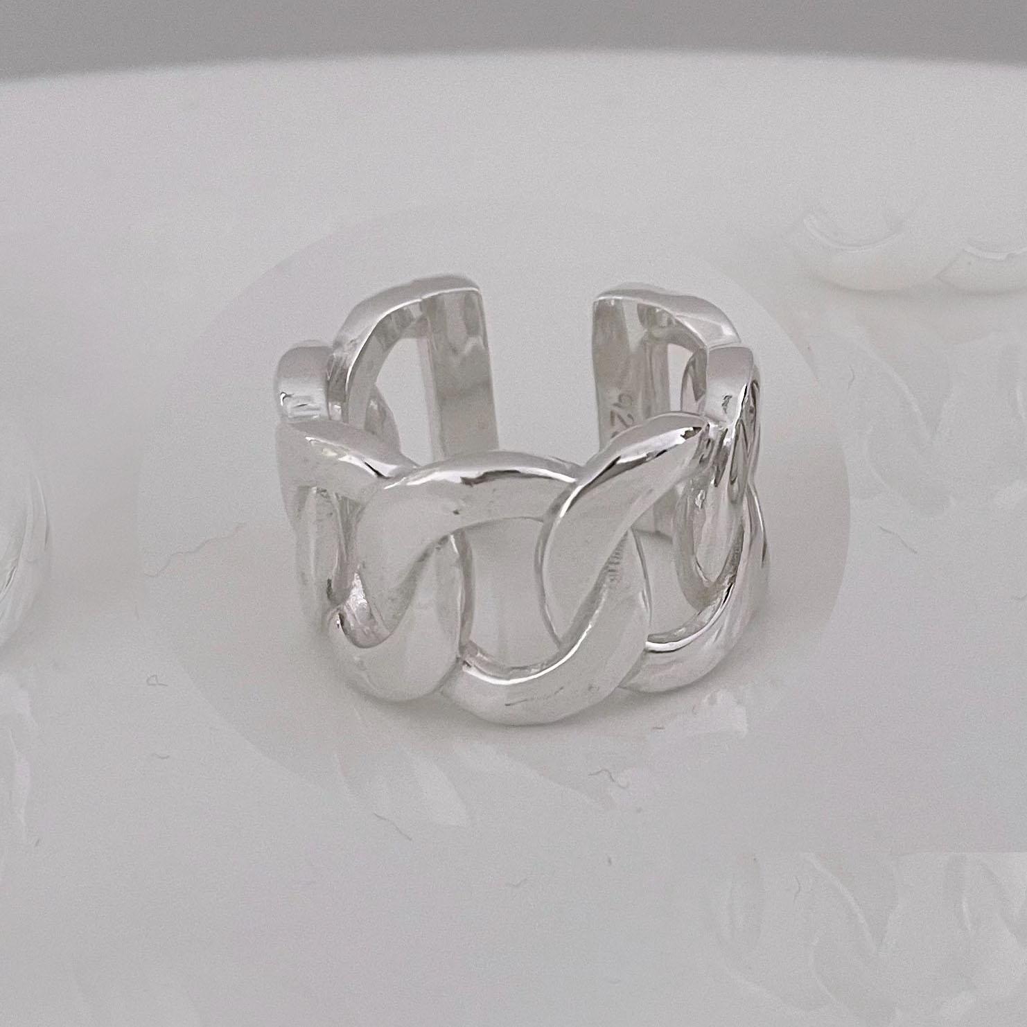 

925 Sterling Silver Rings For Women Geometric Fine Jewelry Finger Adjustable Simple Chain Hollow Ring For Party Birthday Gift resizable