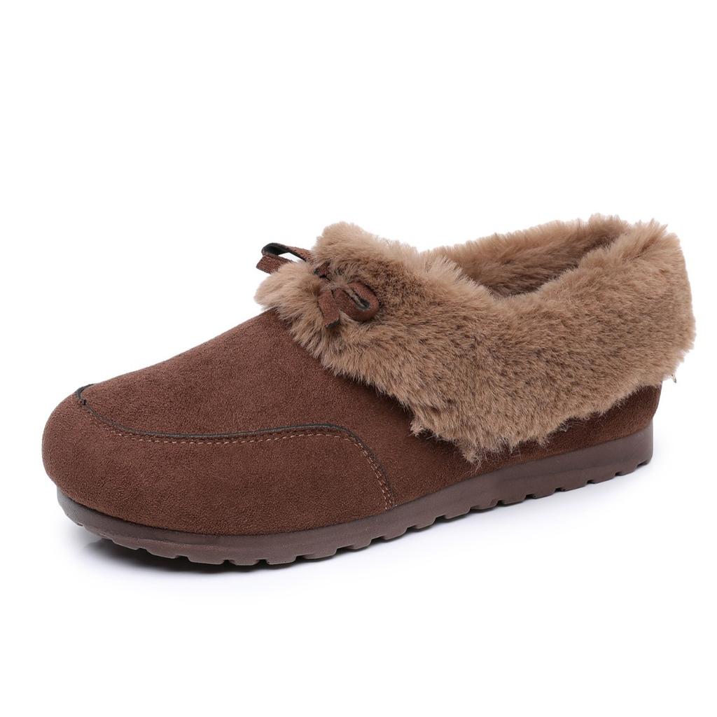 2025 Winter New Shoes Women's Velvet Warm Versatile One-pedal Bow Retro Women's Shoes Shallow Birkenstocks