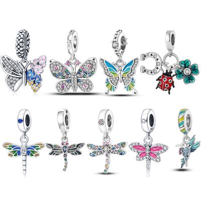 Sterling Silver S925 Sparking Dragonfly Butterfly Fit Original  Bracelet Necklace DIY Bead For Women Jewelry Making Gift