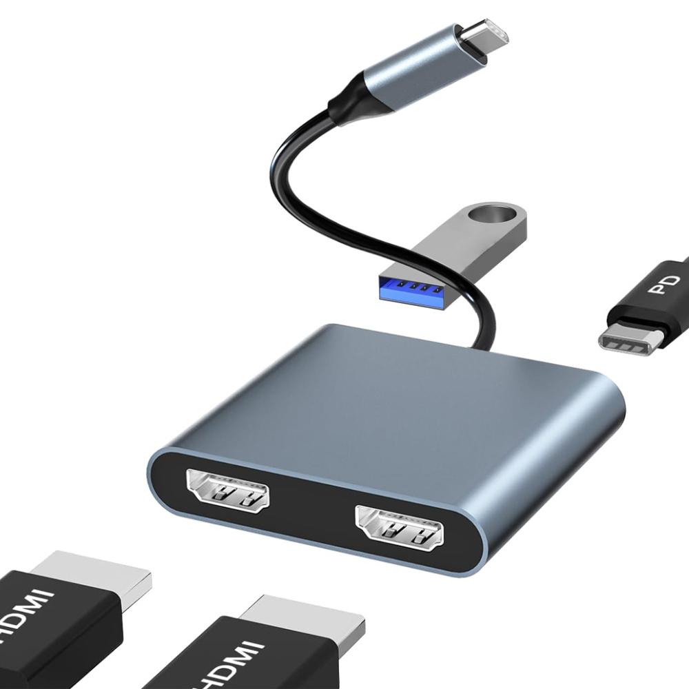 

USB C to Dual HDMI Adapter for Dual Displays, for Laptops/Monitors, Thunderbolt Compatible синий