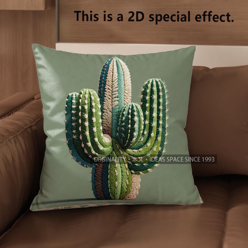 D Set Of  Cactus Themed Throw Pillow Covers Pattern Cushion Cover Suitable For Sofa Bedroom Car Pillow Cover
