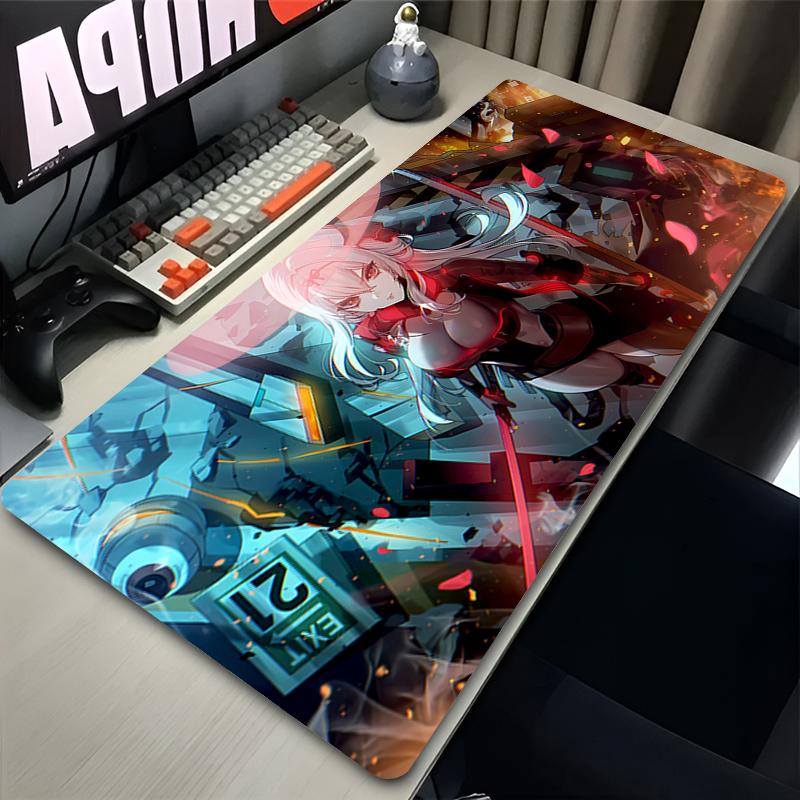 Large Gaming Mouse Pad with Antislip Base and Stitched EdgesAnime Girl with Big Gun Print Desk Mat for PC Laptop Gaming