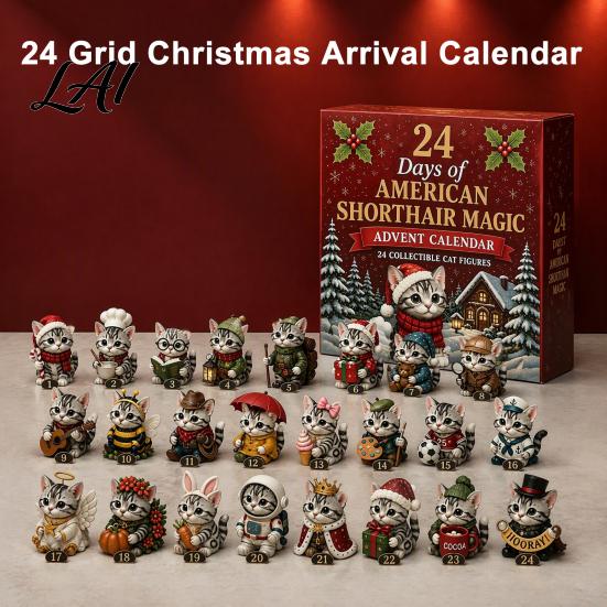 Desktop Decorative Advent Calendar Days Christmas Figurines 24 with Acrylic Cat Figurines, Countdown Small