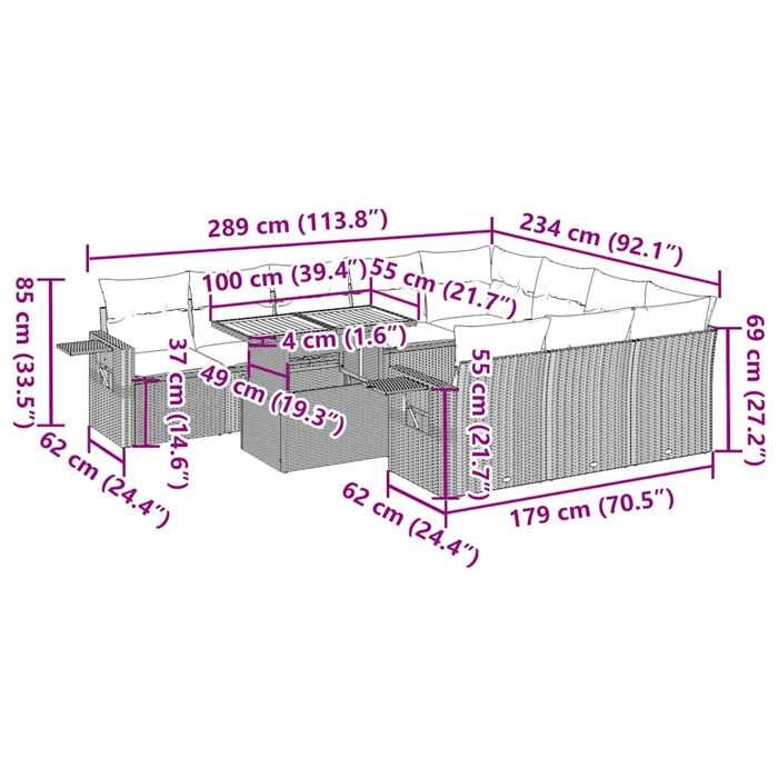 VidaXL Garden Lounge Set 11 Pcs with Beige Cushions Wicker 3327202