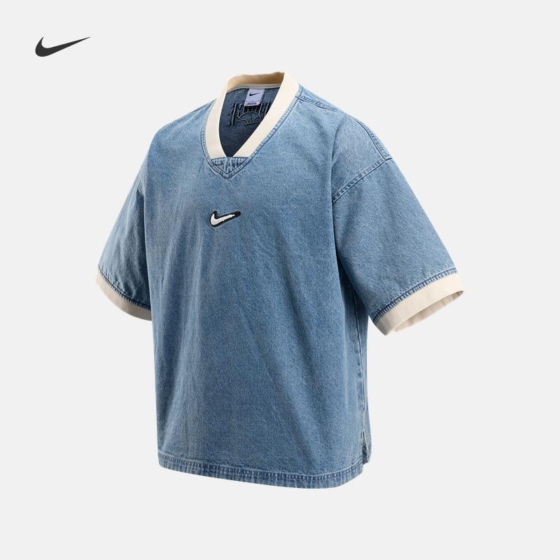 Nike Camiseta Masculina de Manga Curta em Jeans com Gola Careca para Basquete HV1919