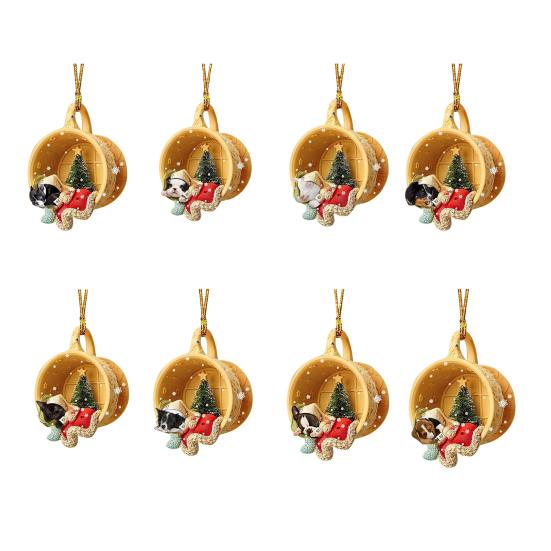 Animals Sleeping In A Tiny Cup Christmas Ornament Acrylic 2D Dog/Ferret/Sheep Christmas Tree Hanging