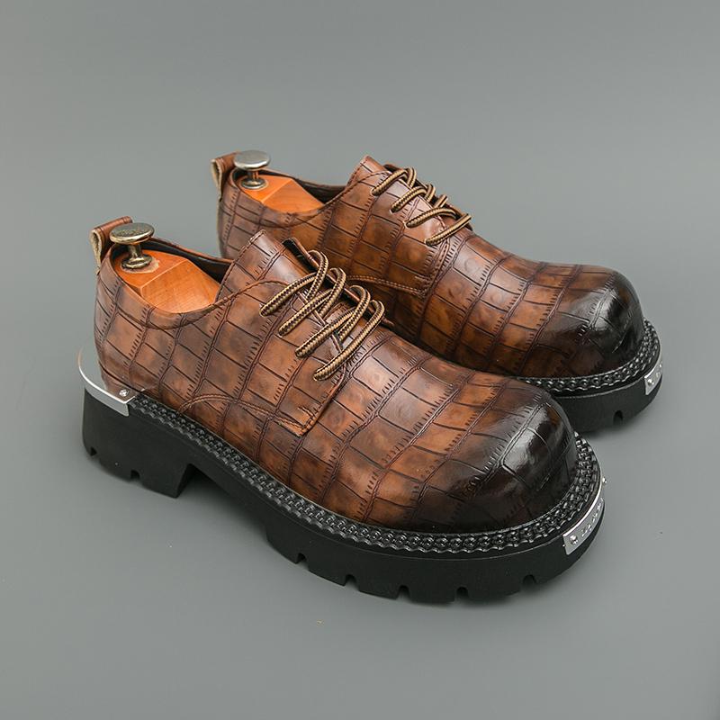 

Fashion Classic Men Thick-soled Derby Shoes Black Brown Men Casual Comfortable Breathable Fashionable Big-headed Shoes Social Shoes Men 46 коричневый