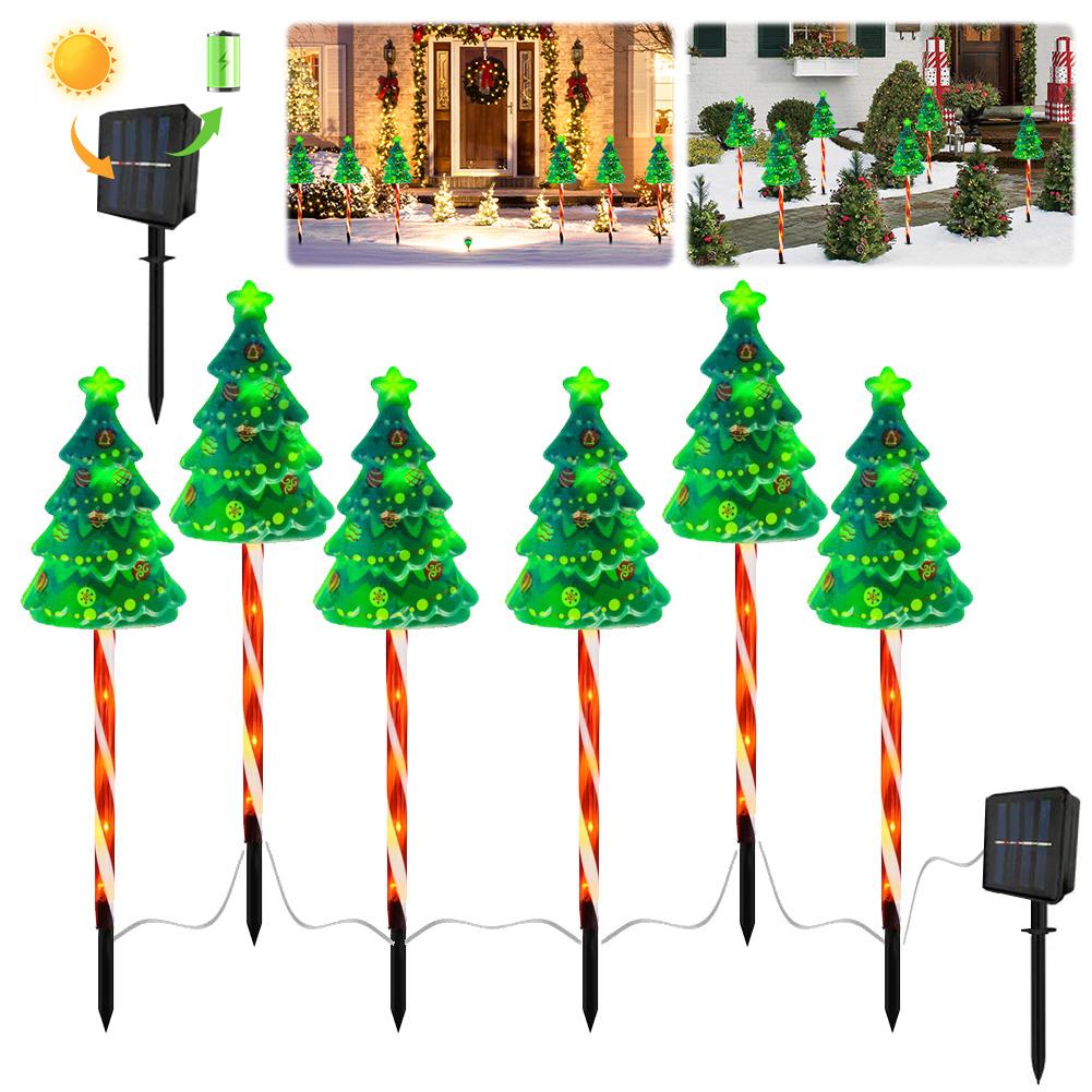 6 Pack LED Solar Xmas Tree Lights IP65 Waterproof String Lights Candy Cane Light USB Rechargeable Decorative Pathway Light
