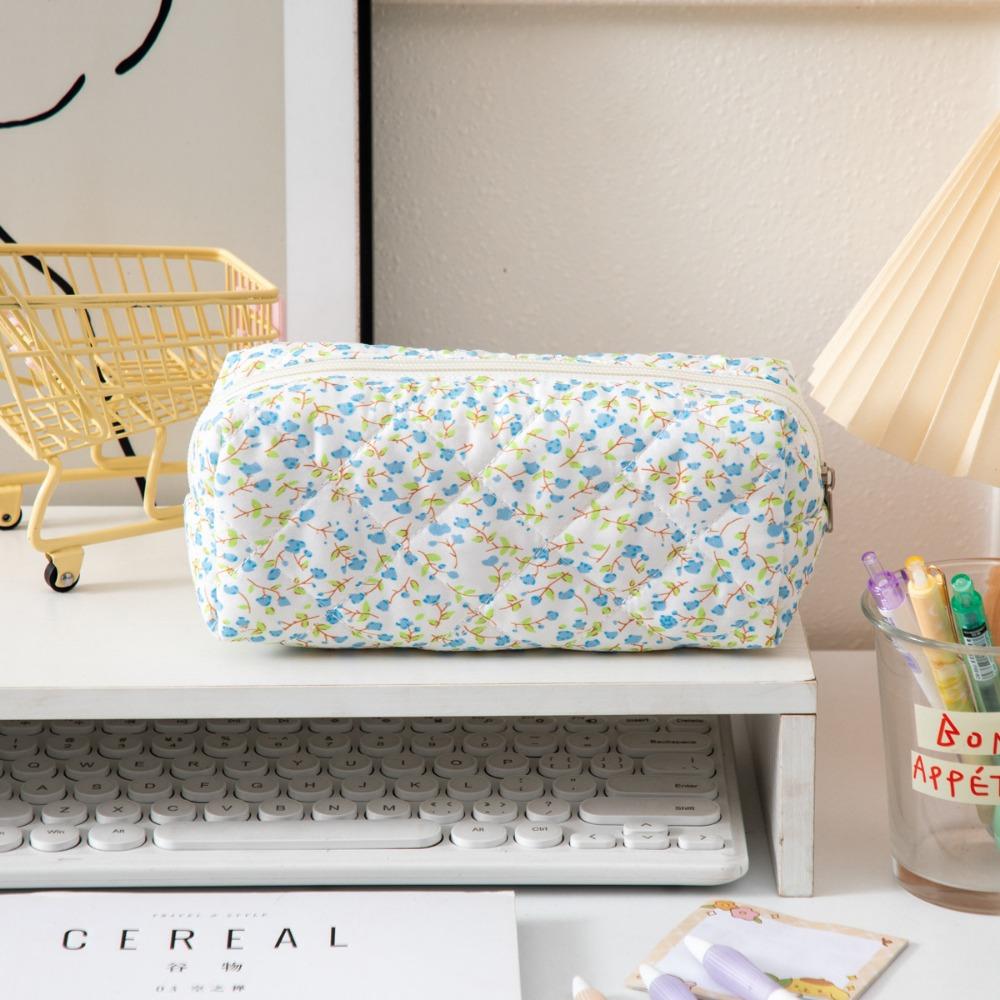 Polyester Pencil Case Large Capacity Storage Bag New Floral Quilted Pen Bag  Daily Stationery