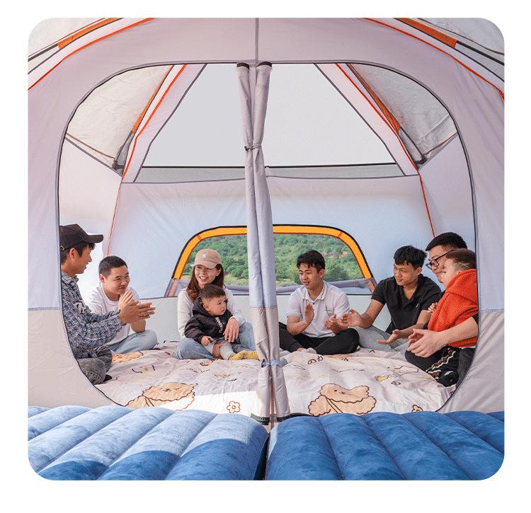 Large Double-Layer Stormproof Tent for 5-12 People - Two Rooms, Living Area, Foldable, Portable Outdoor Camping Equipment.