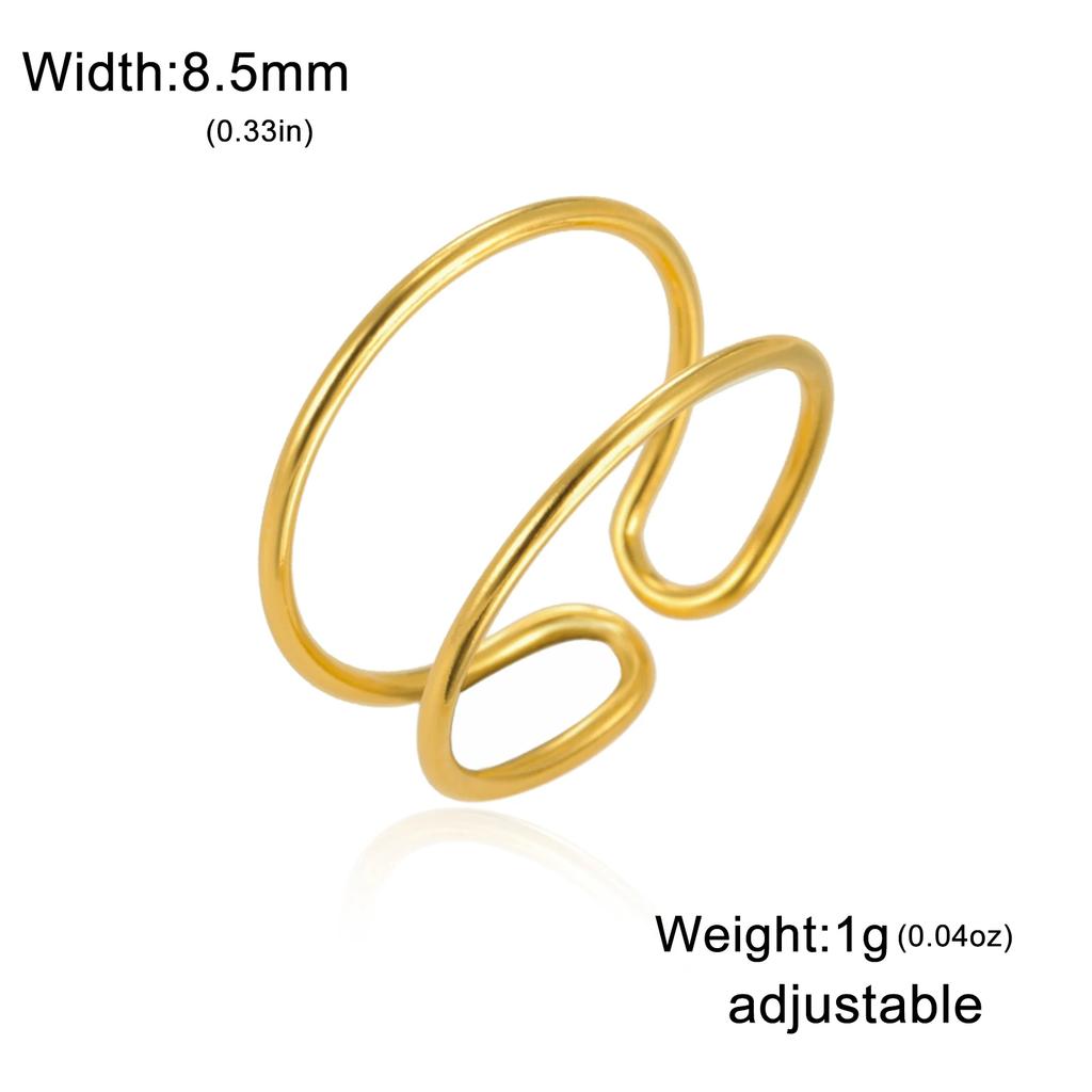 Teamer Stainless Steel Double Layer Open Rings Women Minimalist Adjustable Finger Ring Geometric Jewelry Birthday Gift Wholesale