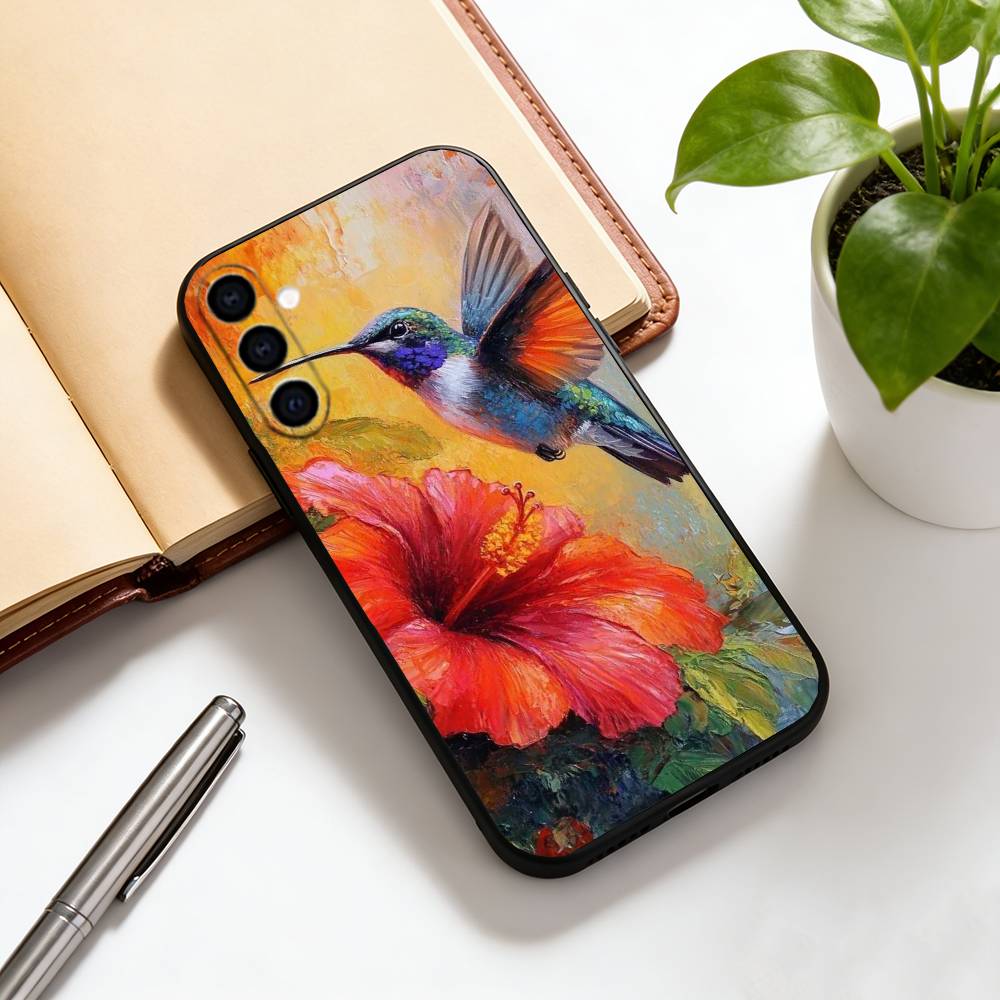 Colorful Bird Hummingbird Phone Case For Samsung Galaxy A73,A72,A71,A70,A53,A52,A51,Soft Silicone Black Cover