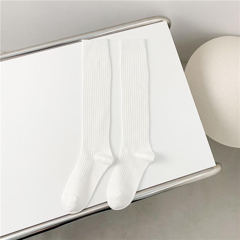23 Season Socks, Double Needle Drawing Strip, Calf Socks, Trendy Knee Socks, Solid Color Socks, Casual Stockings