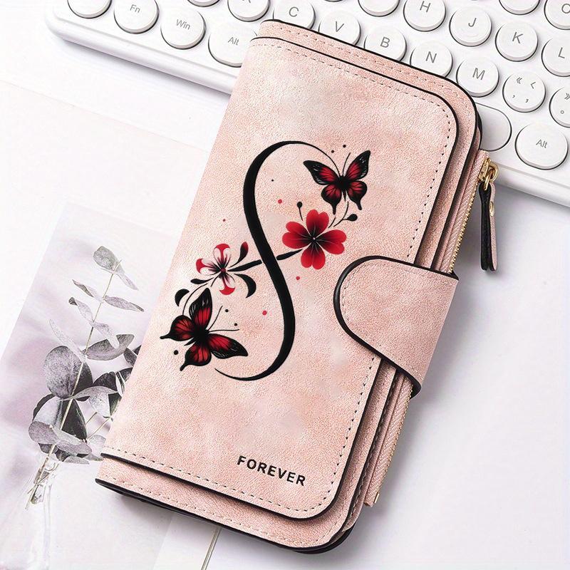 Women's long butterfly pattern wallet multifunctional portable snap button coin purse perfect birthday gift suitable for daily commuting fun stylish
