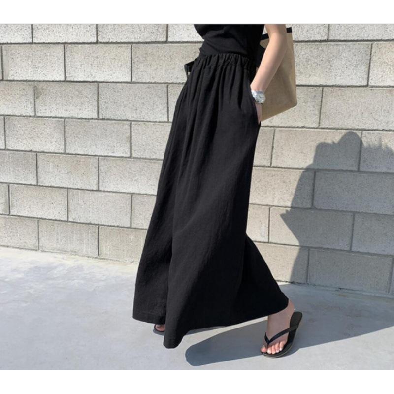 Summer Women's Fashion Solid Color Linen Wide Leg Pants Casual Pants Long Pants Women's Pants Trousers Women’s