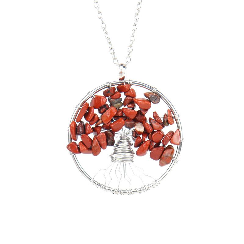 Winding Natural Stone Crystal Tree Of Life Necklace, Colorful Stone Necklace Jewelry N106