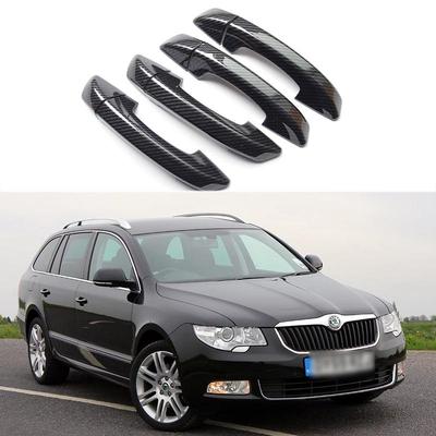Yttre dörrhandtagsskal med kolfibermönster för 09-15 Volkswagen Skoda SUPERB 3T4 3T5