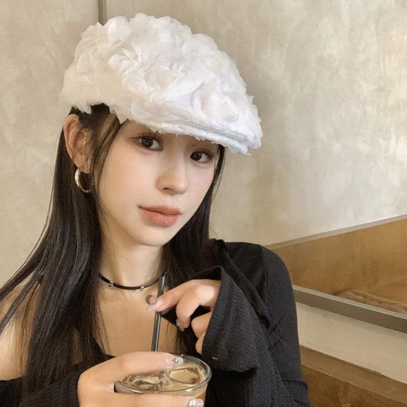 Summer Retro Flower Embroidery Forward Hat Children Go Out To Show Their Faces Small Versatile Fashionable Beret