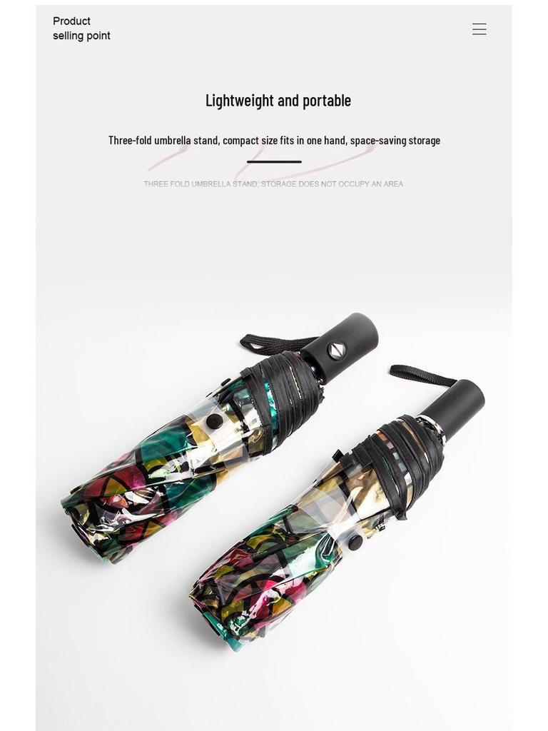 Colorful Transparent Automatic Folding Umbrella with Eight Ribs - High-End Feel and Portable Design