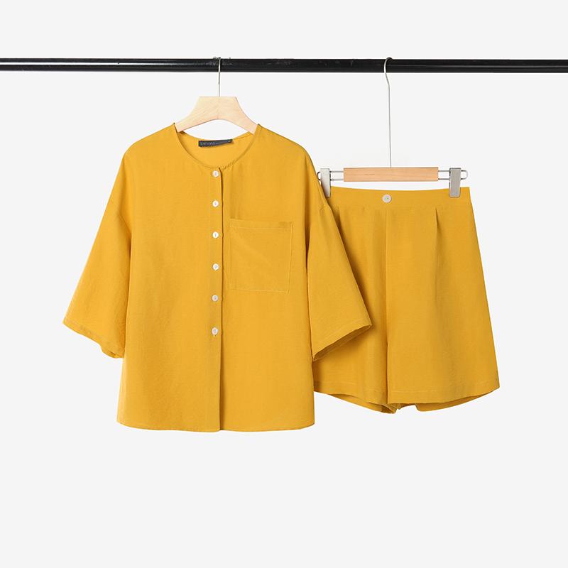 

ZANZEA Женский летний комплект из двух предметов: блузка с коротким рукавом и шорты S