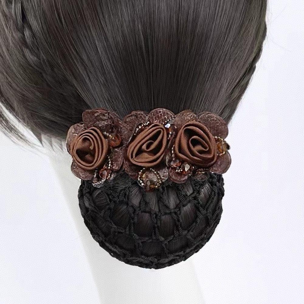 Updo Styling Tool Flower Hair Net with Spring Clip Net Pocket Headdress  For Work Use